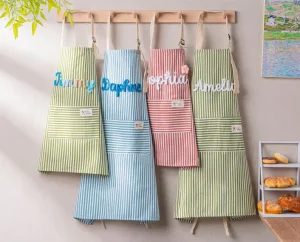 Custom logo Print Striped pink Garden Waiter Kitchen Cooking Chef Cotton and Linen Kids Apron for Painting Restaurant and Cafe