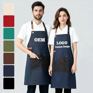 Customizable Half Sleeveless Denim Apron Washed Heavy Duty Commercial Cleaning Home Reusable Durable Fashionable Water Resistant