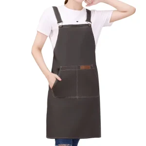 Customizable Heavy Duty Sleeveless Polyester Canvas Apron Adjustable Waist Pockets Machine Washable Reusable Logo for Barista