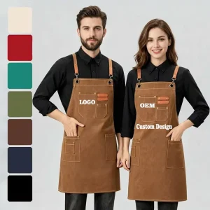 Customizable High quality Custom Logo Heavy Duty Canvas Sleeveless Chef Apron Washable Durable Oil resistant Cross back Design