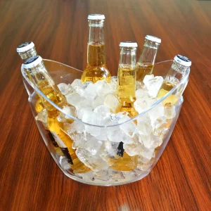 Customizable Logo Modern 2L Round Plastic Ice Bucket Beverage Tub with Handle Transparent Plastic Ice Bucket