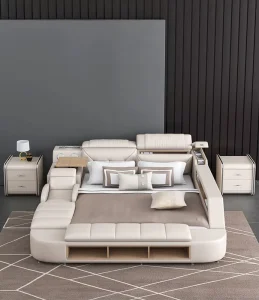 Customizable Modern Multifunctional Storage Beds Smart Massage USB Music LED Features Leather Upholstery Bedroom Furniture Sets