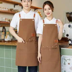 Customizable durable and washable Canvas Sleeveless Kitchen Aprons for Bars and Barbecues with Custom LOGOs reusable and Cleanable