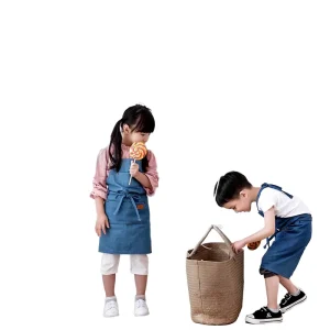 Customized 100% Cotton Blue Denim Cleaning Kids Sleeveless Bib Apron Cut Durable Soft Breathable Reusable Washable