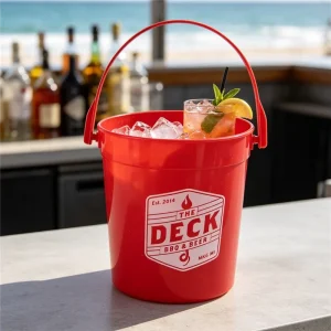 Customized 32 oz Drink Buckets Cocktail Rum Buckets for Parties Clear Customizable Plastic Drink Bucket with Handle
