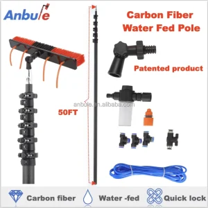 Customized 50FT Lightweight Carbon Fiber Solar Panel Cleaning Brush Telescopic Household Cleaning Tool Water Fed Pole