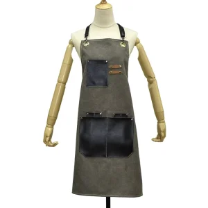 Customized Chef Apron Canvas Apron with Leather Pockets Holders Chefs Bakers Butchers BBQ Durable Adjustable