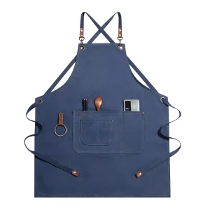 Customized Chef Apron Canvas Aprons with Pockets Cross Back Resistant Work Apron for Cooking with Towel Ring