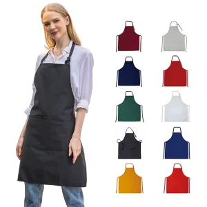 Customized Cotton Woven Sleeveless Bib Apron Custom Logo Reusable Fashionable Eco-Friendly Lightweight 1-4 Pockets