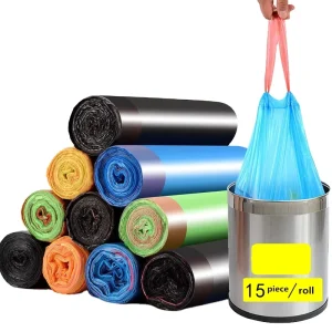 Customized Drawstring Trash Bags Plastic Garbage Bags With Tie String for Kitchen Bathroom and Bedroom