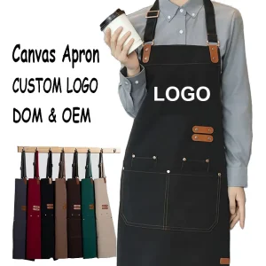 Customized Durable Reusable Washable Canvas Sleeveless Chef Apron Adjustable Neck Strap Water Repellent Bib 3 Large Pockets Men