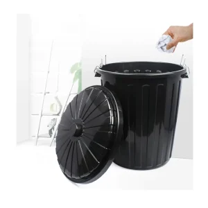 Customized Large Volume 55/73L Round Rubbish Bin Black White PP Plastic Waste Bin with PP Plastic Trash Can Handle