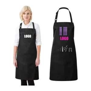 Customized Logo Apron for Women Men Waterproof Daily Aprons with Pockets Adjustable Chef Server Kitchen Baking Salon Barber Shop