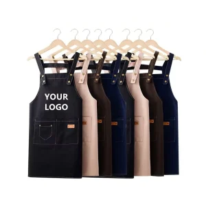 Customized Logo Chef Aprons for Men Women with Large Pockets Cotton Canvas Cross Back Heavy Duty Adjustable Work Apron