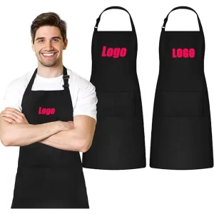 Customized Logo OEM Apron Sleeveless Aprons Kitchen Chef Cooking Server Strap Buckle Pockets Hair Cut Worksuit Salon Chain Store