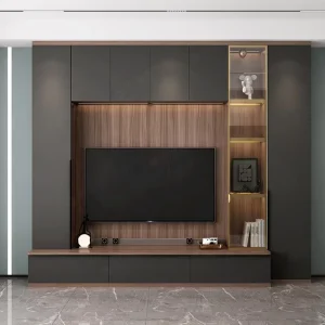 Customized Modern Gray Wooden TV Stand Showcase Cabinet Living Room Furniture for Home Apartment Storage Solution for Bedroom