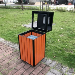 Customized Outdoor Wood and Metal Steel Trash Sorting Garbage Recycle Bin Public Waste Bin