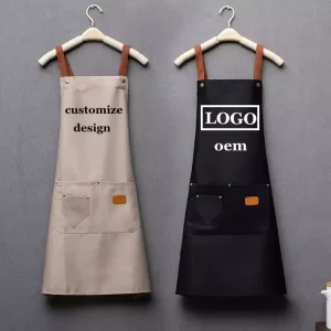 Customized Personality Logo Restaurant Cafes Cleaning Chef Custom Kitchen Aprons with Pocket for Barber Shop