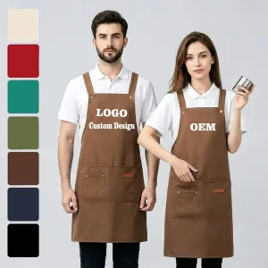 Customized Personality Logo Restaurant Cafes Cleaning Chef Kitchen Aprons with Pocket for Barber Reusable Durable Eco Friendly