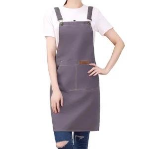 Customized Sleeveless Polyester Canvas Apron Logo Printing Embroidery Screen Printing Machine Washable Reusable Food Service