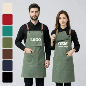 Customized Waterproof Canvas Heavy Duty Chef Aprons with Pockets for Restaurants Cafes Barber Shops Durable Eco Friendly