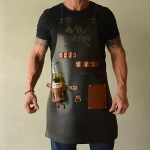 Customized Waterproof Oil proof Leather Grill Apron Bottle Cover Multi functional Picnic BBQ Baking Work Apron