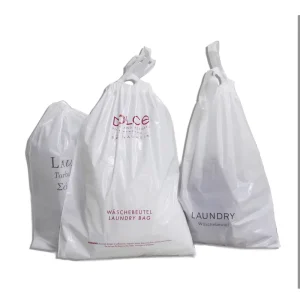 Customized logo Disposable Plastic Drawstring Laundry Bag for Hotel and Hospital