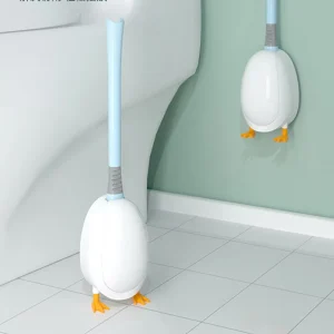 Cute Diving Duck Style Wall Mounted and Floor Standing Silicone Toilet Brush Set Elegant Bathroom Cleaning Brushes
