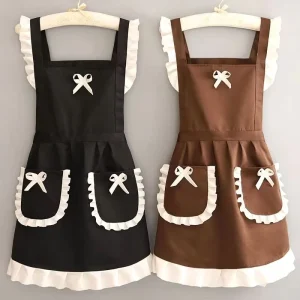 Cute Japanese Style Maid Apron Shoulder Strap Waist Dress Kitchen Restaurant Work Uniform Apron