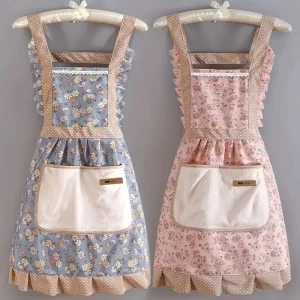 Cute Strap Canvas Sustainable Breathable Floral Apron Waterproof Oil resistant Workwear Waist Apron Kitchen Supplies