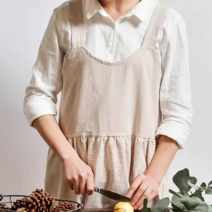 Cute Women’s Cotton Sleeveless Apron Cross Back Bib Cooling Kitchen Baking Apron Japanese Style