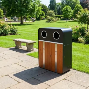 DA 100A Can Sorting Outdoor Recycle Bin Waste Sorting Containers Urban Trash Can Street Wood Steel Outdoor Trash Bin Cabinet