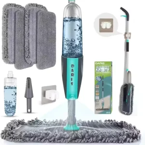 DARIS Microfiber Spray Mop for Floor Cleaning Wet Dry Home Kitchen Hardwood Floor 360° Spin Flat Dust Mops Refillable Bottle