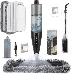 DARIS Newest Home Health Magic Microfiber Pads Black Aluminum Plastic Microfiber Spray Mops for Floor with Scraper