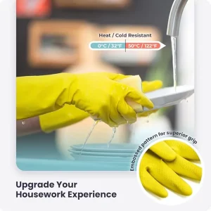 DDsafety OEM Custom Household Gloves Yellow Rubber Latex Reusable Dishwashing Gloves Luvas Guantes CE 2121 12″
