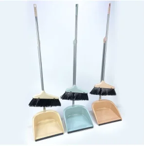 DS1630 Cleaning Sweeper Upright Standing Broom and Dust Pan Brush Long Handle Plastic Broom and Dustpan Set