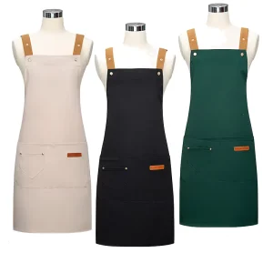 DS1737 Custom Logo Chef Work Adjustable Bib Black Bar Cafes Nails Apron Cooking Kitchen Aprons with Pockets for Cooking