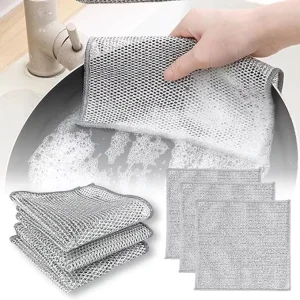 DS2722 Double Layer Non Scratch Wire Dishcloth Steel Scrubber Dishwashing Cloth Metal Wire Dishwashing Rag Wire Cleaning Cloths