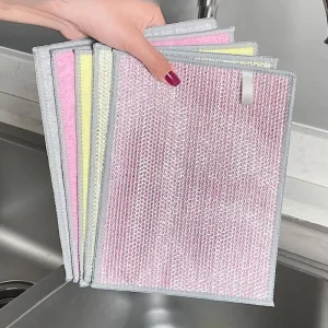 DS3727 Multipurpose Metal Steel Wire Dish Towel Dishwashing Rags Non Scratch Wire Dish Cloth Double Layer Steel Wire Dishcloth