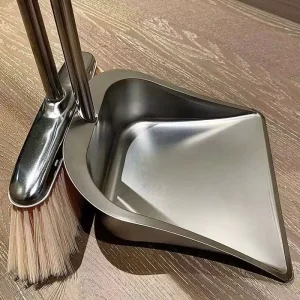 DS4357 Heavy Duty Metal Dust Pan Broom Upright Stand up Dustpan Long Handle Broom and Dustpan Set Stainless Steel Dust Pan