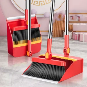 DS4540 Long Stainless Handles Dustpan with Self Cleaning Teeth Pet Hair Removal Broom Floor Sweeper Broom and Dustpan Combo Set