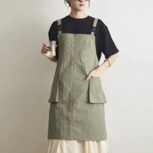 DUOLAI Adjustable Water Repellent Apron with Multiple Pockets Comfortable Durable Apron for Kitchen Cooking Work