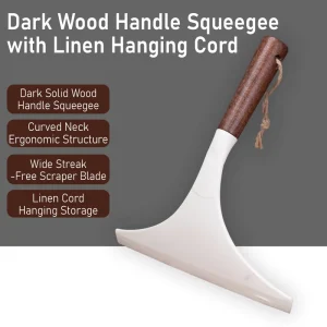 Dark Wood Window Squeegee with White Soft Blade Glass Wiper with Hanging Hole Cleaning Squeegee Streak-Free for Mirror Glass