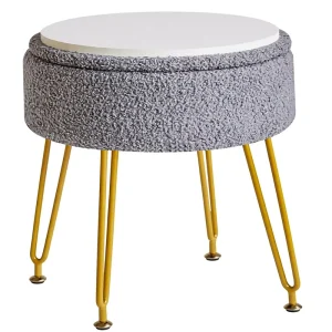 DeZhong Teddy Velvet Storage Footrest Stool Ottoman Contemporary Design Makeup Vanity Side Table Coffee Table Top Cover