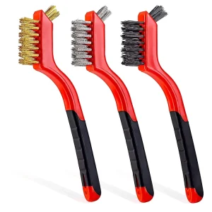 Deep Cleaning Nylon Brass Stainless Steel Bristles Curved Handle Grip Wire Soft Grip Brush Set for Rust Dirt Paint Scrubbing
