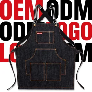 Denim Bib for Men Women Hair Stylist Apron for Restaurant Milk Tea Barber Shop Art Painting Children’s Logo Work Barber Shop Art