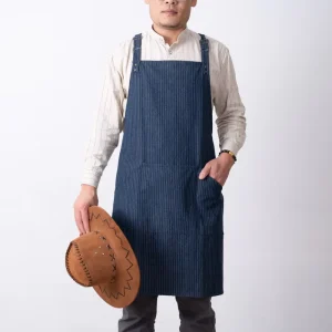 Denim Cottons Reusable Durable Eco-friendly Cross Back Bib Unisex Kitchen Bar Apron for Commercial Cafe Restaurant Use