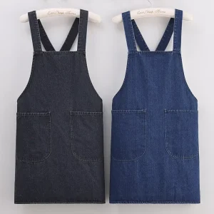Denim Fabric Double Pockets Customize Embroidery Logo Painting Custom Multiple Colors Apron