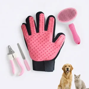 Deshedding Pet Grooming Gloves with Soft Bristles and Comfort Grip for Cats Dogs Bathing Massage Washable