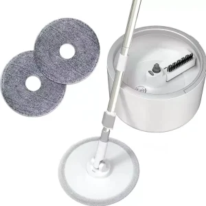 Design Hand Free Flat Mop Set Squeeze Bucket 2 Mop Heads Aluminum Pole 80-90% Dehydration Rate Microfiber Cloth Eco-Friendly